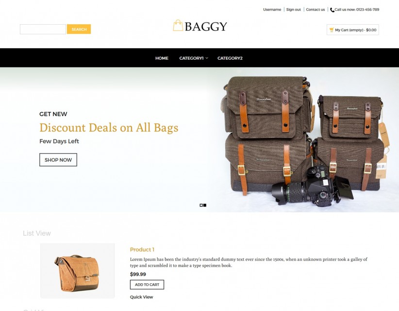 Baggy - Bag Store Responsive VirtueMart Template