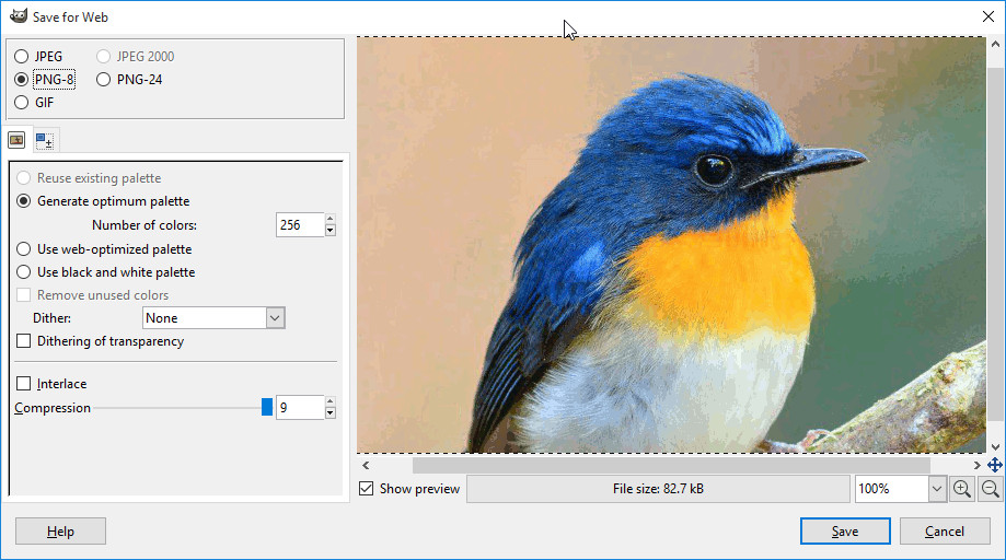 Gimp Save for Web png 8 screenshot