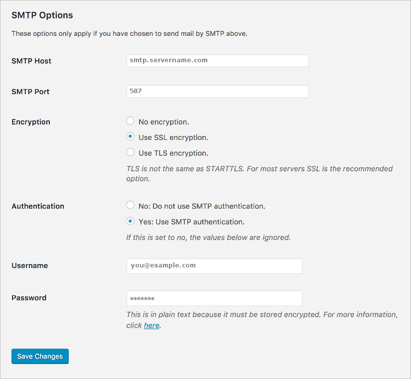 wp smtp plugin settings screenshot