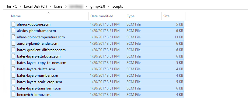 open scripts in gimp 2.8.22