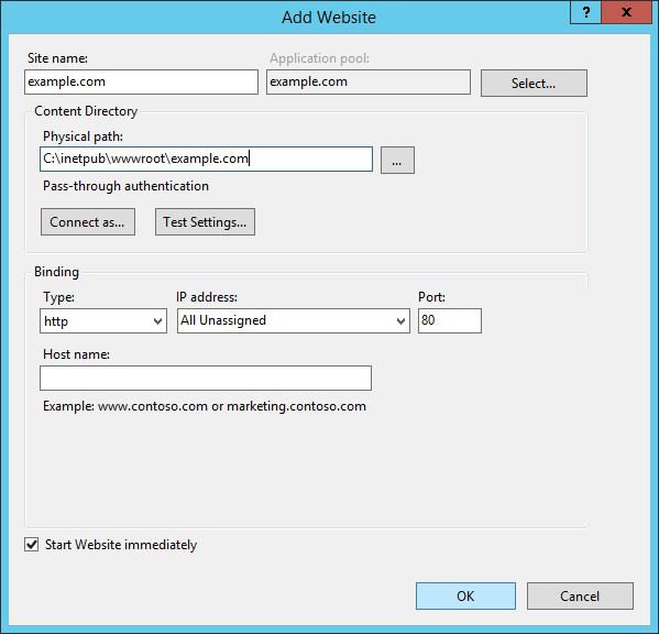 set domain name for localhost iis