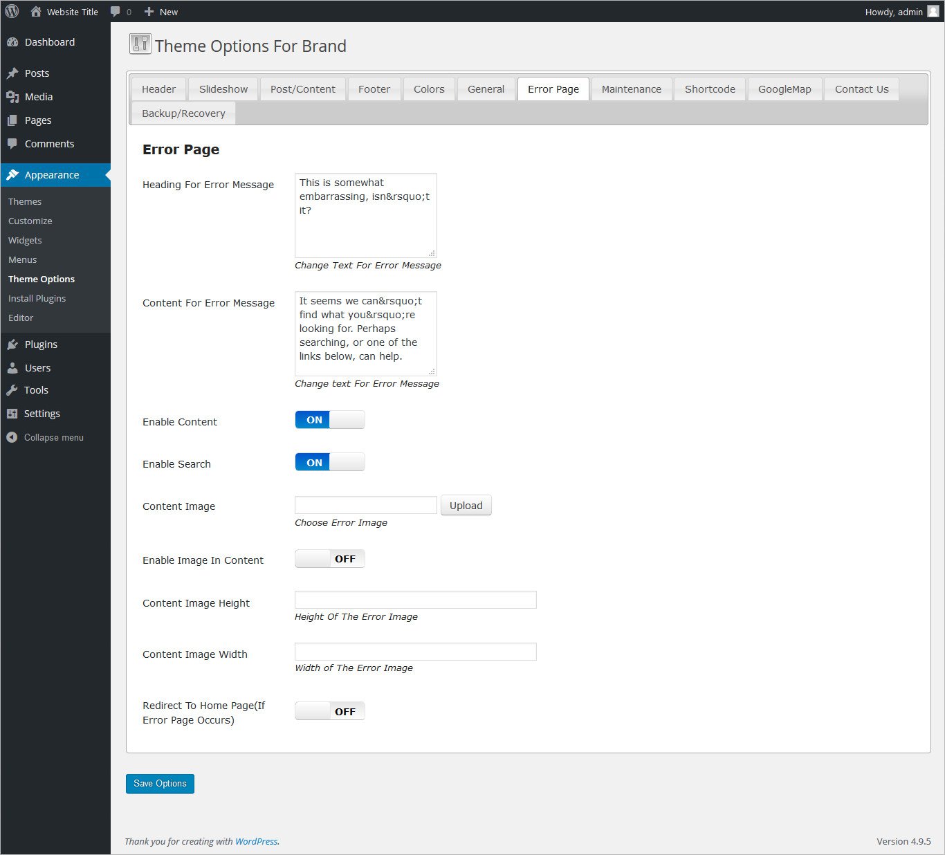 TemplateToaster WordPress Theme Framework Error Page