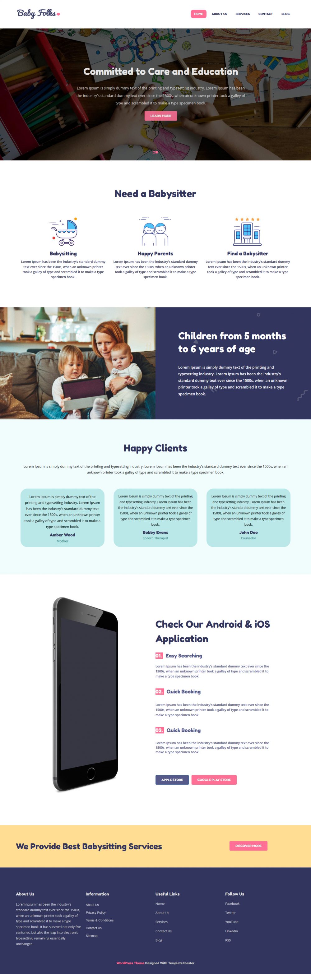 Baby Folks Babysitter Responsive Free WordPress Theme