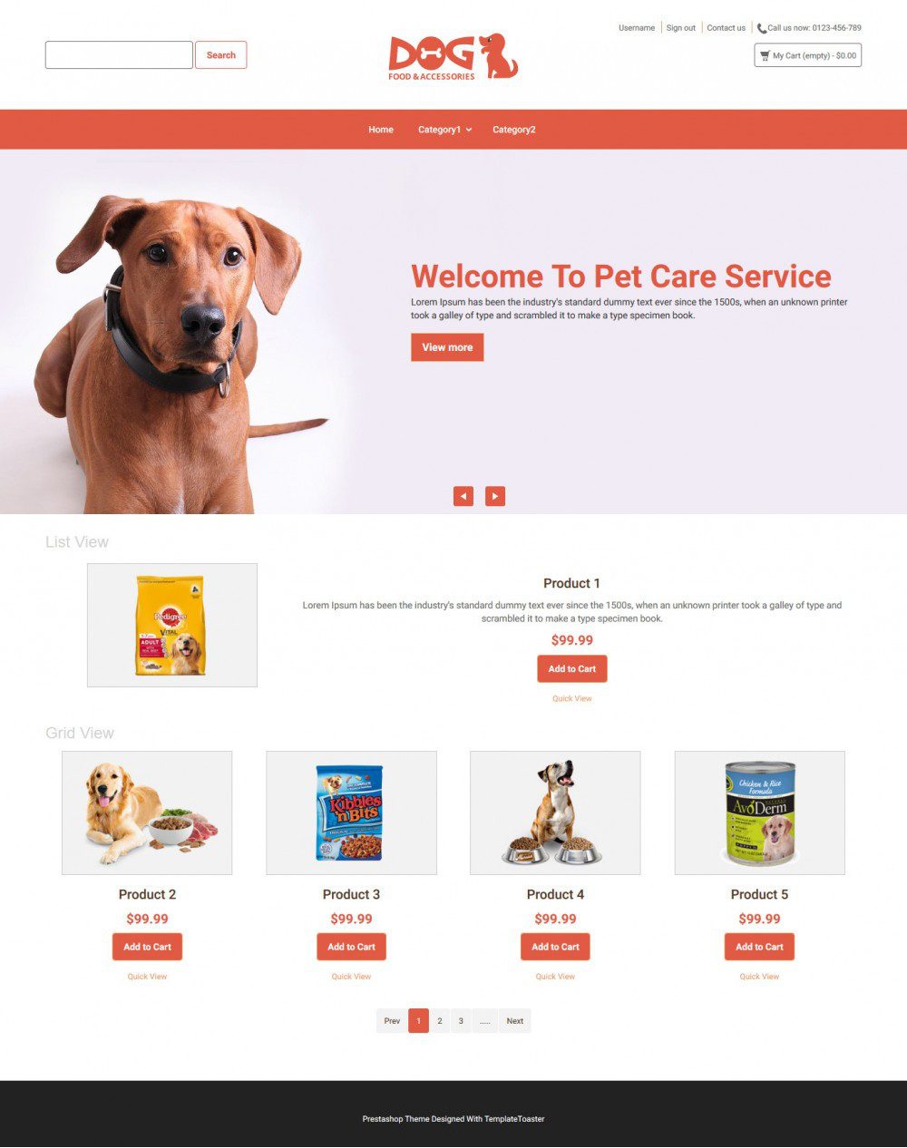 Dog Animal Food and Accessories Online store Prestashop Theme