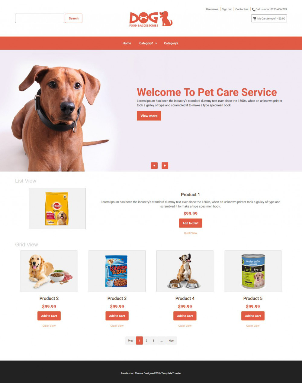 Dog Animal Food and Accessories Online Store PrestaShop Theme TemplateToaster