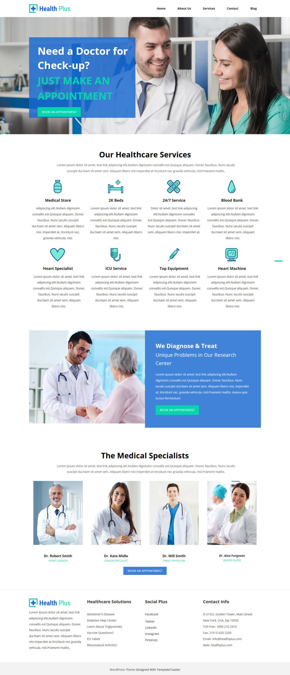 Health Plus Free WordPress Theme For Health Industry
