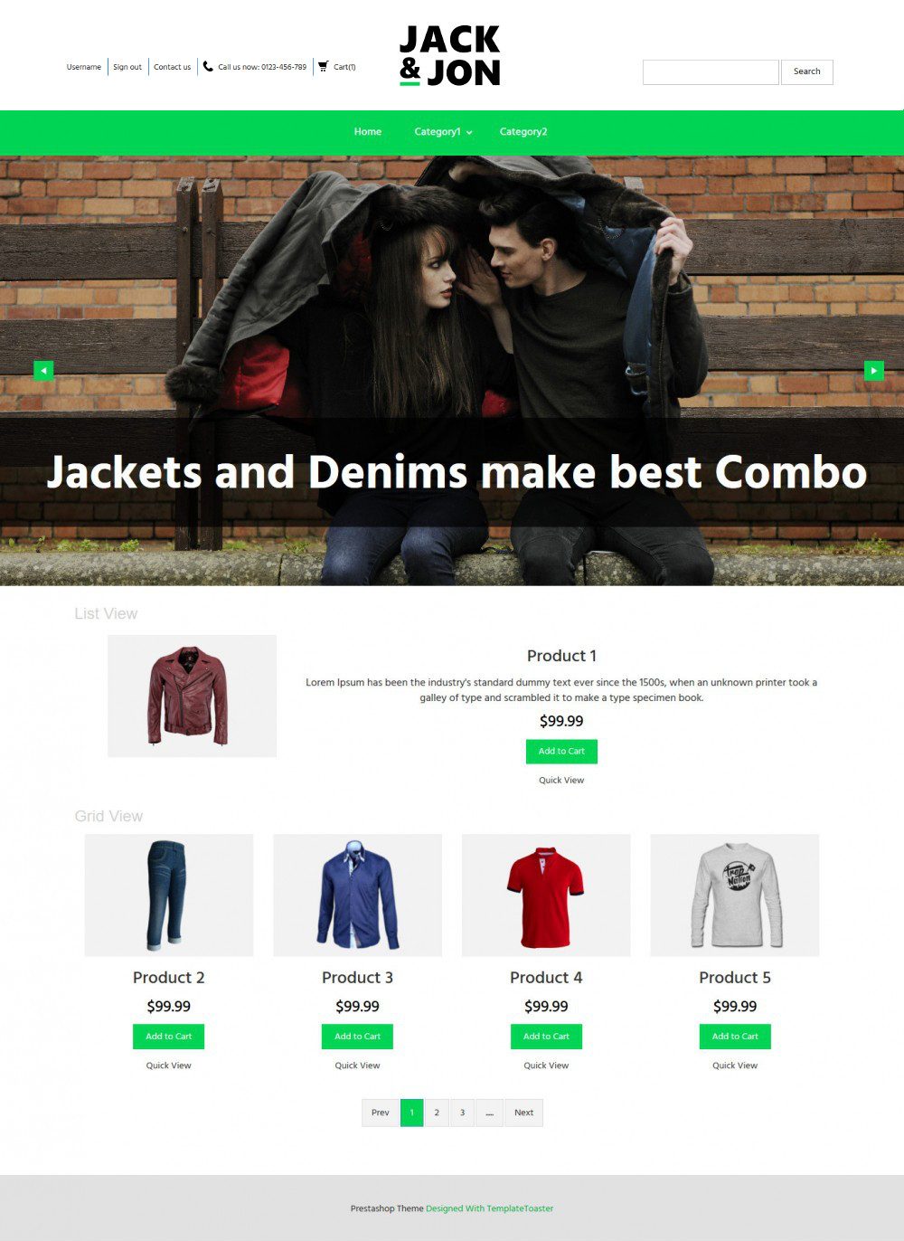 Jack & Jon Clothing Prestashop Theme