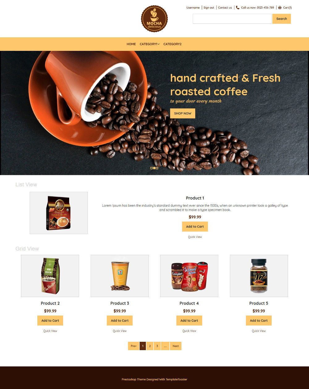 Mocha Coffee Shop PrestaShop Theme