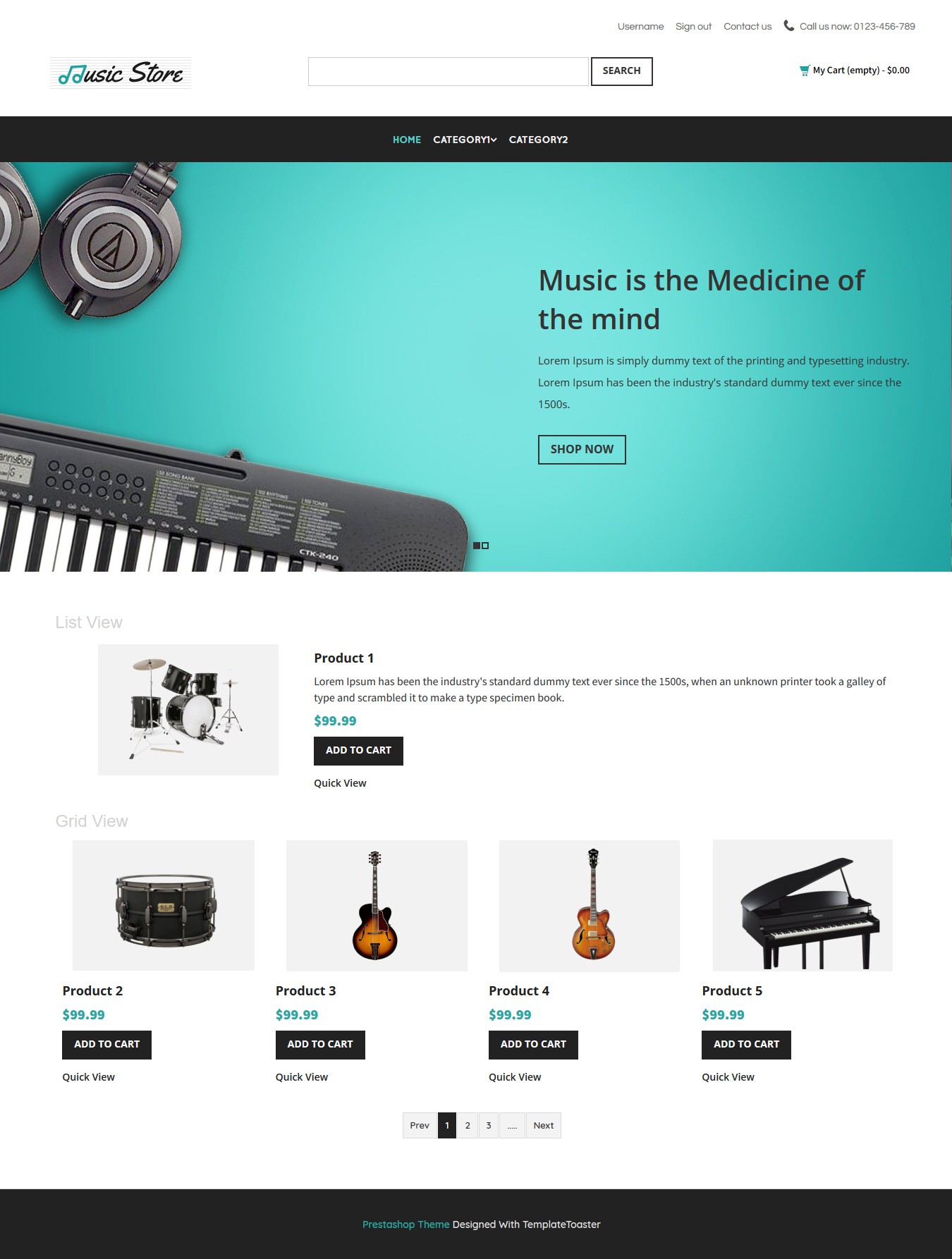 Music Instruments Store Prestashop Theme - TemplateToaster