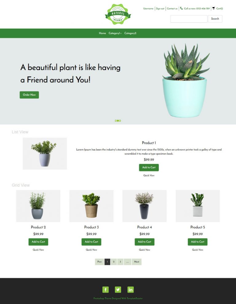 Natural Online Plants Store Theme TemplateToaster