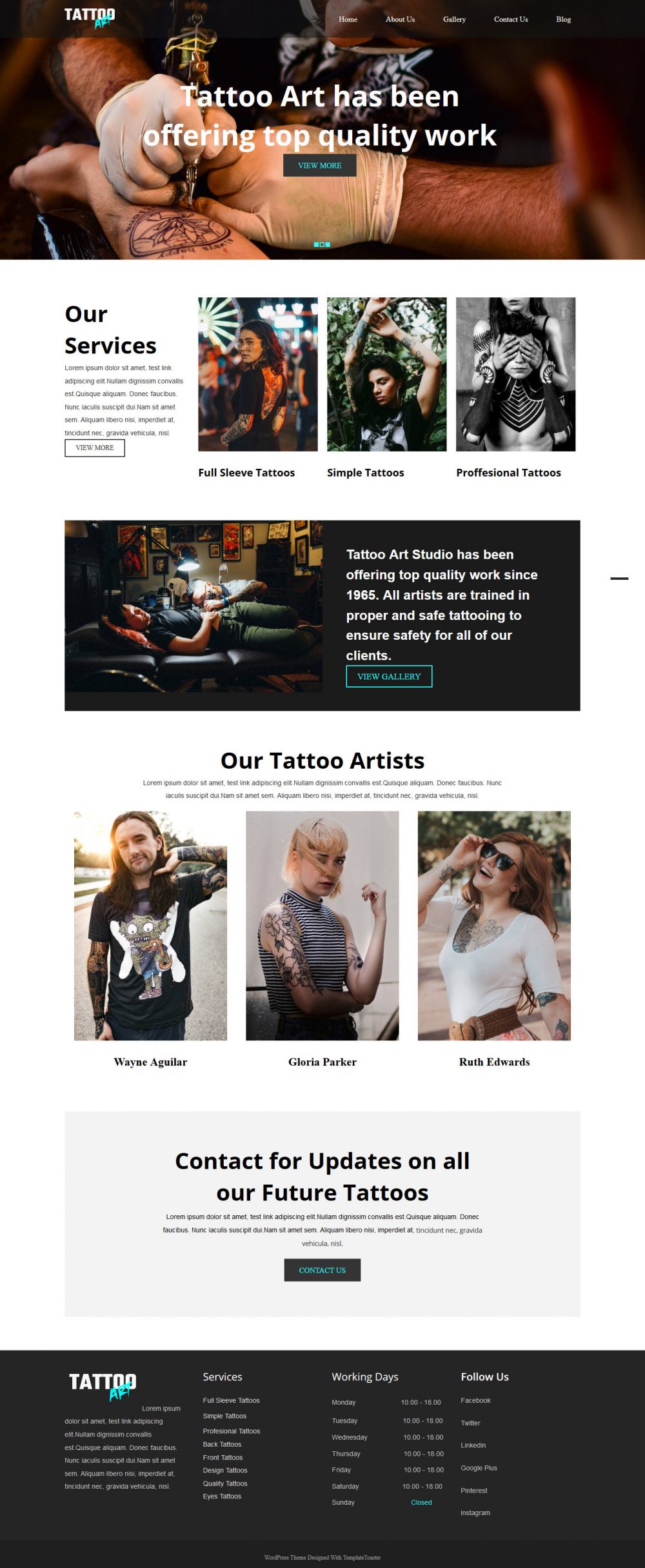 Tattoo Art Tattoo Studio Free WordPress Theme