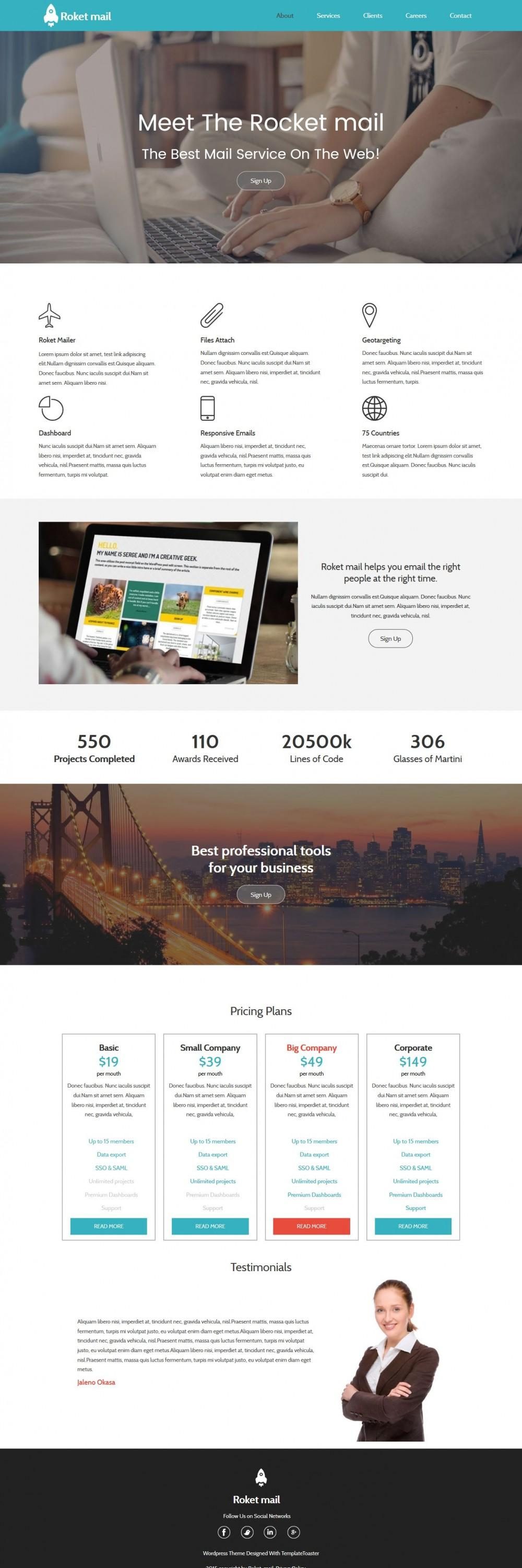 Roket Mail - Free WordPress Theme For Mail Service Agencies