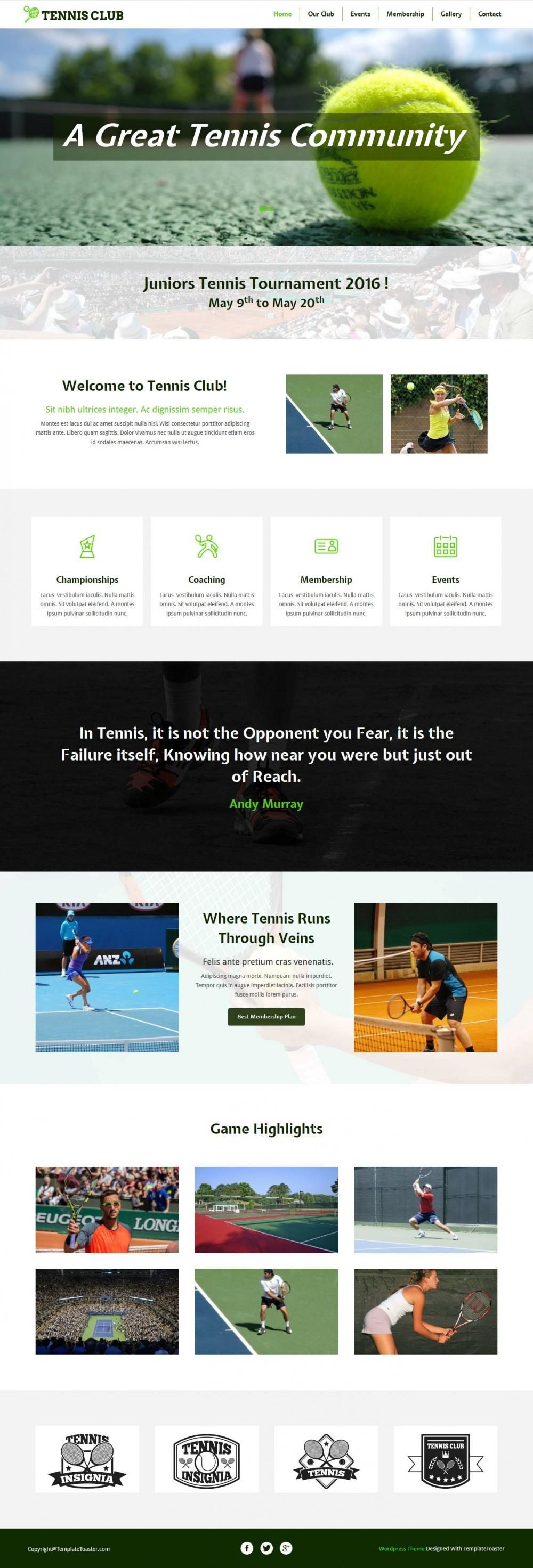 Tennis Club - Free WordPress Theme For Tennis/Badminton Club