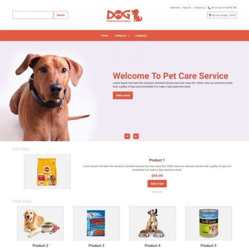Dog Animal Food and Accessories Online store Virtuemart Template