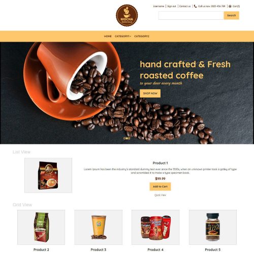 Mocha Coffee Shop Virtuemart Template