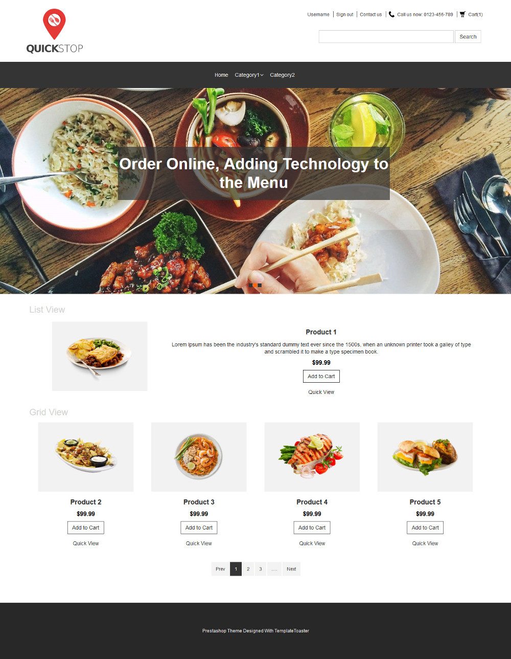 Quick Stop Online Restaurant Virtuemart Template