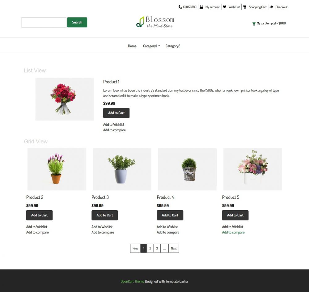 blossom plant store opencart theme