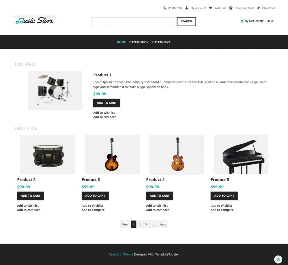 music instruments store opencart theme