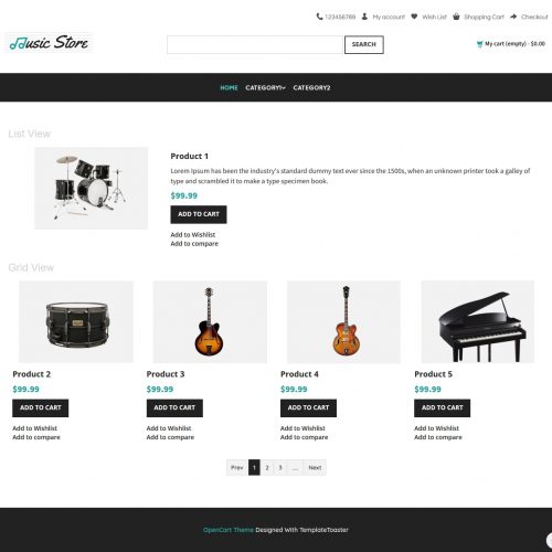 music instruments store opencart theme