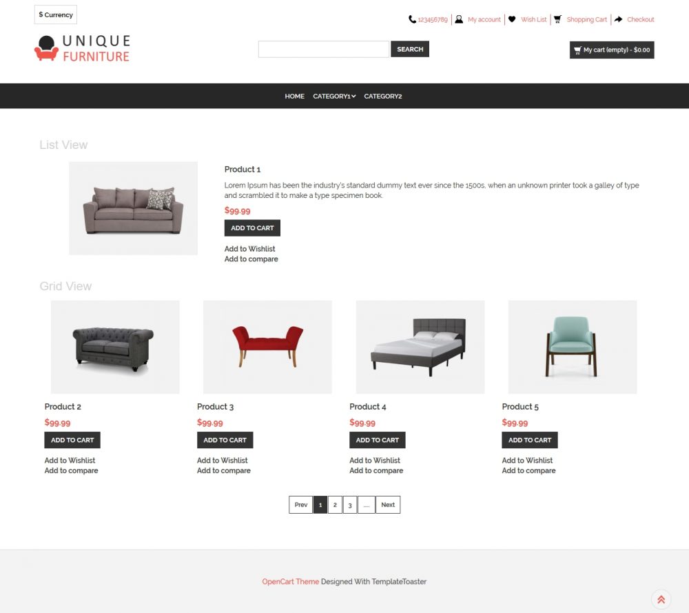 Unique Furniture Shop Opencart Theme