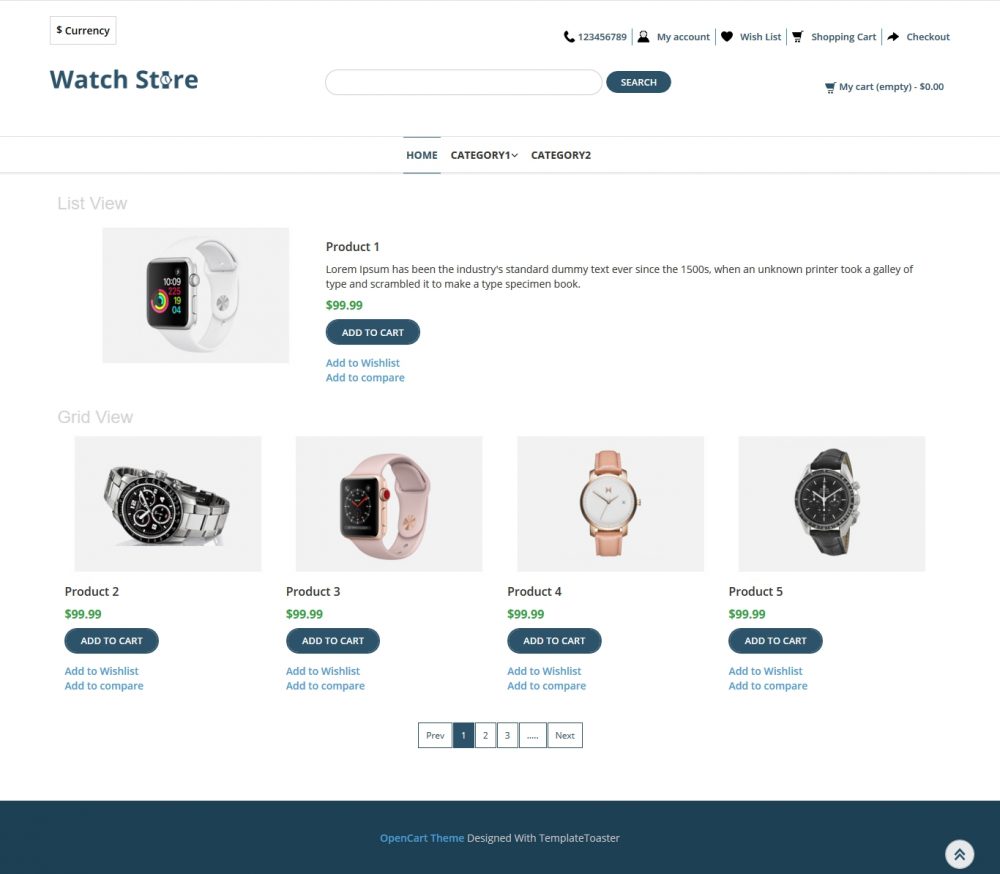 Watch Store Opencart Theme