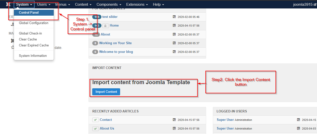 Import Joomla Content