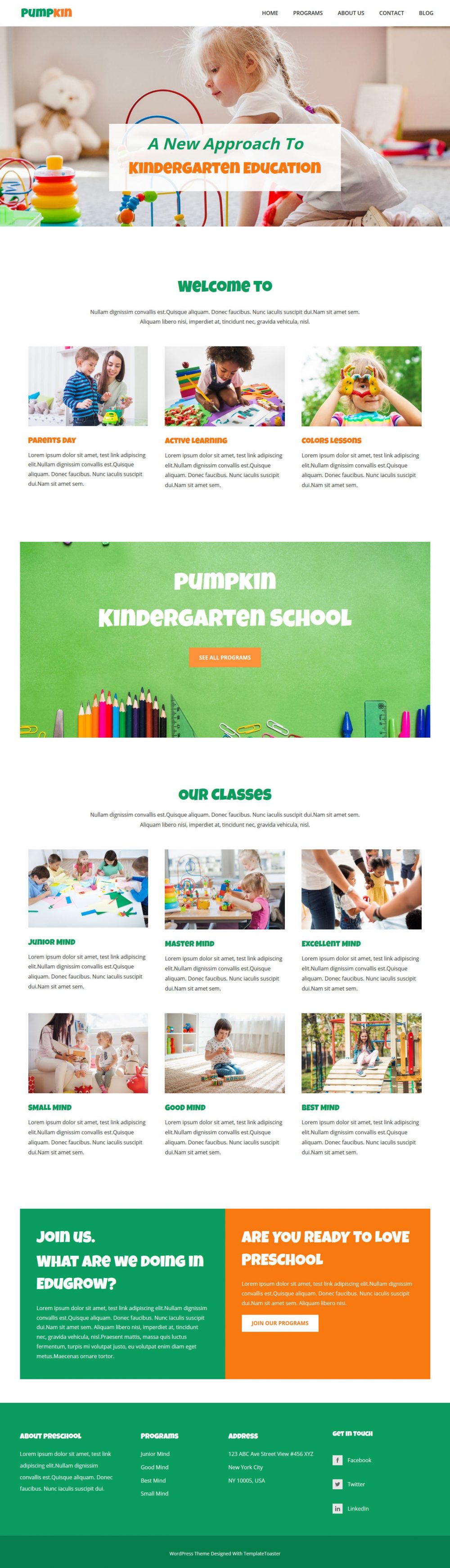 pumpkin kindergarten education wordpress theme
