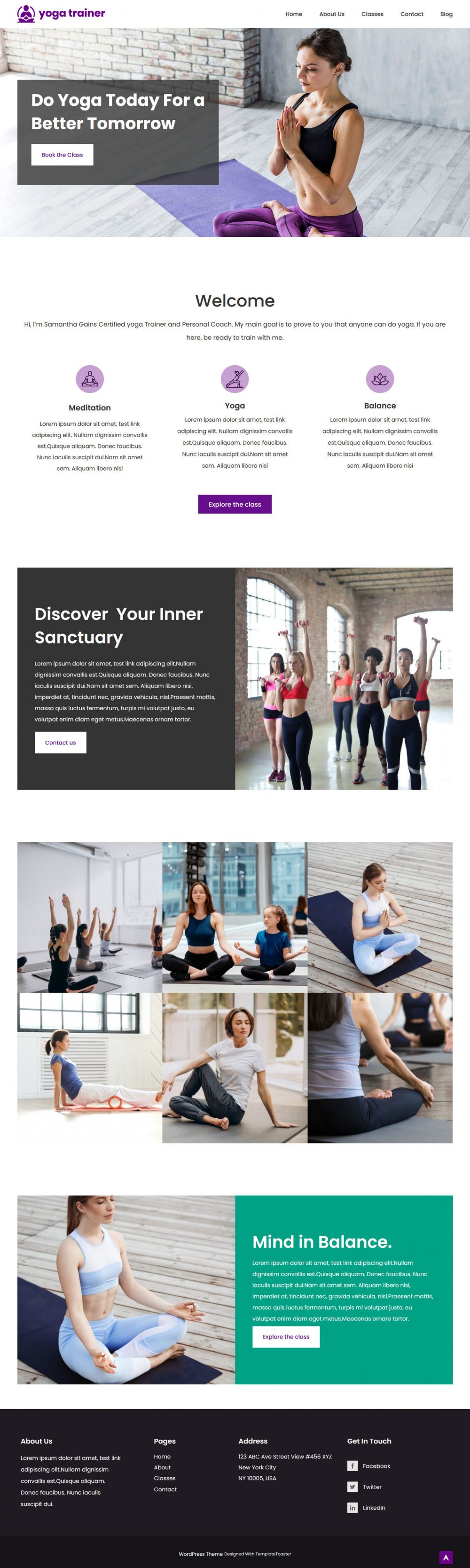 yoga trainer wordpress theme