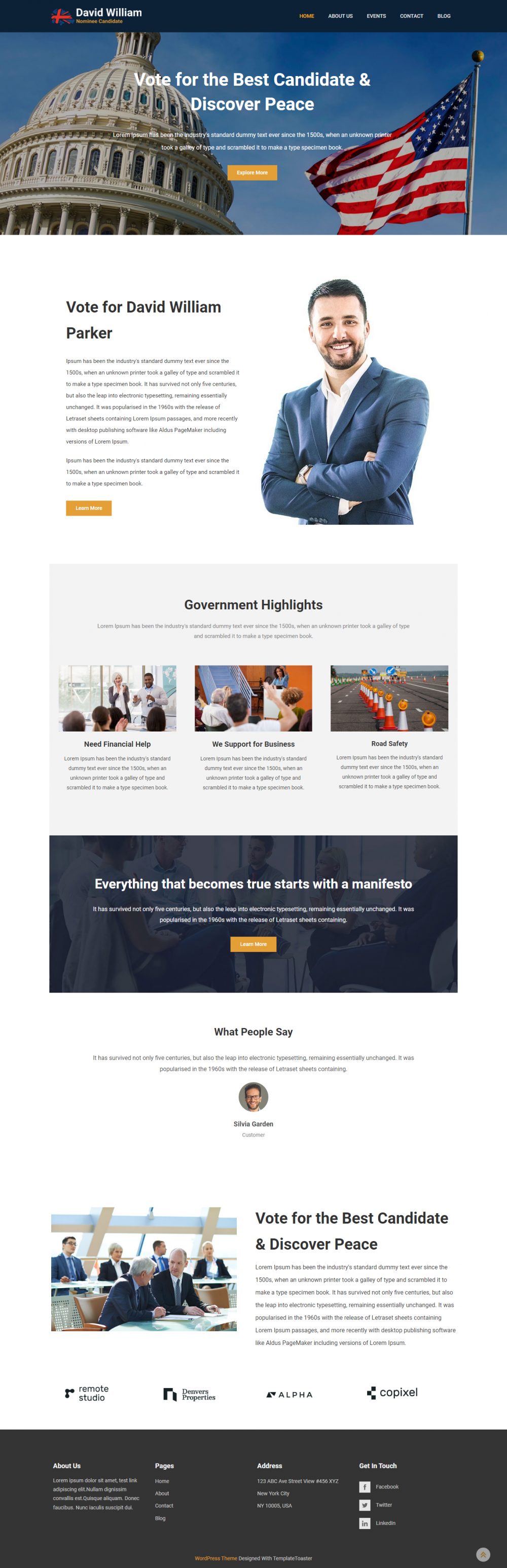 David William - Nominee Candidate & Politician WordPress Theme