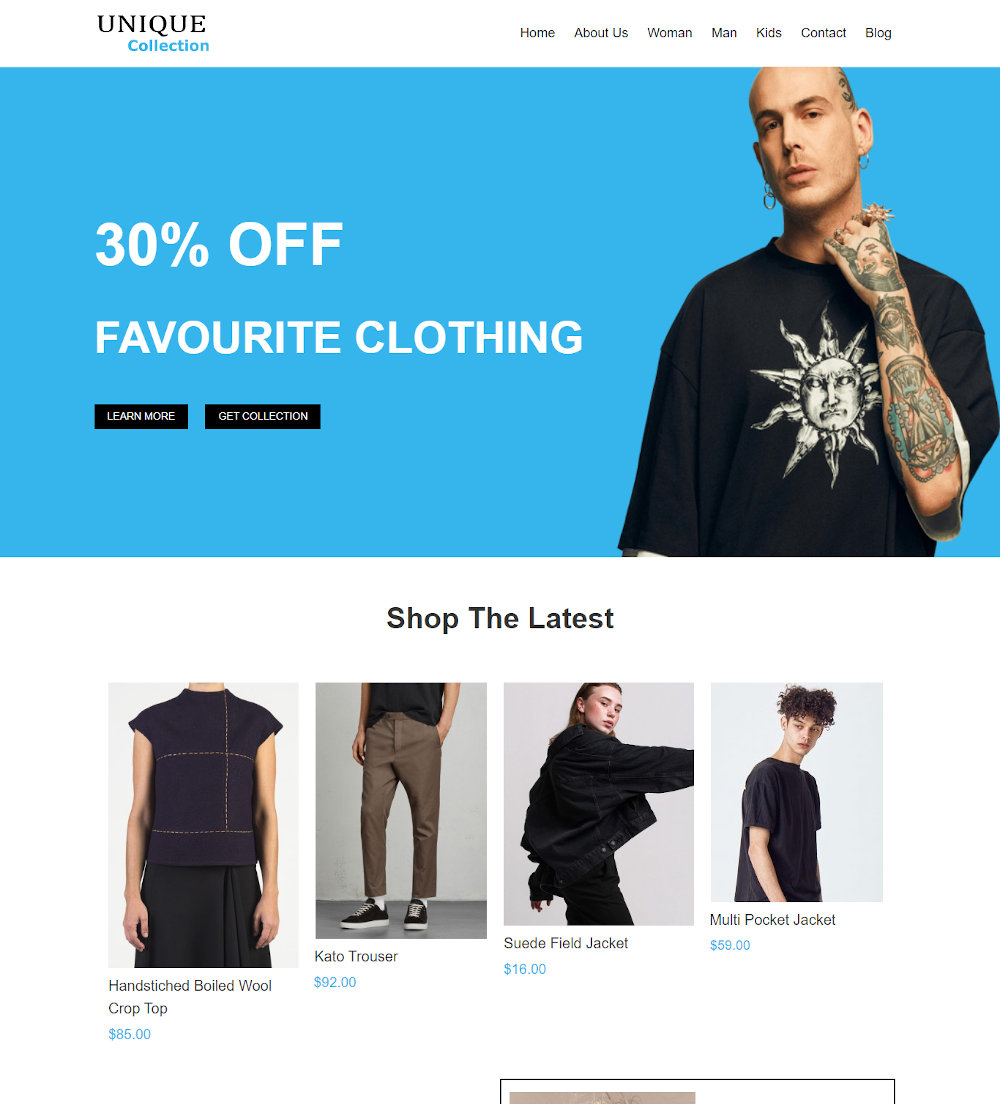 Unique Collection - Online Clothing Store WordPress Theme