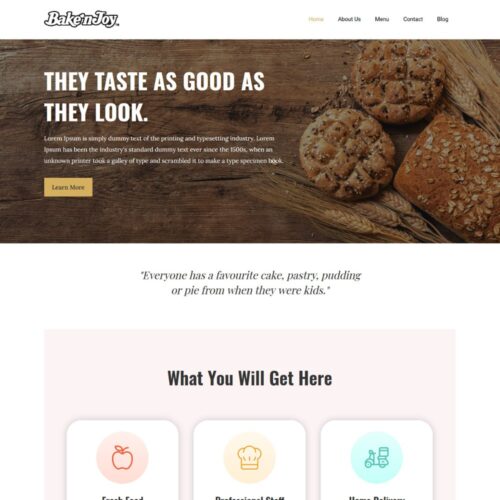 Bake n Joy bakery Joomla template homepage design for Joomla 6