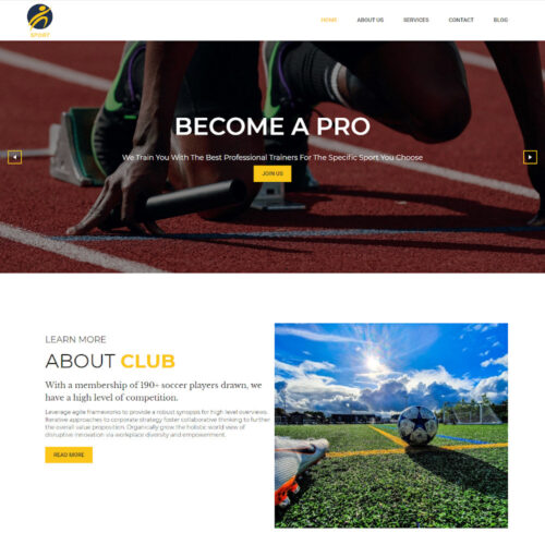 SportSphere free Joomla template for sports clubs, football academies, gyms, fitness centers, and athletic organizations