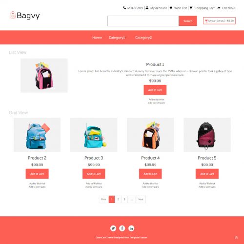Bagvy - Online School Bag Store OpenCart Theme
