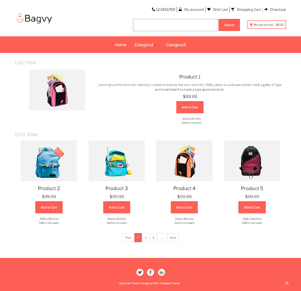 Bagvy - Online School Bag Store OpenCart Theme