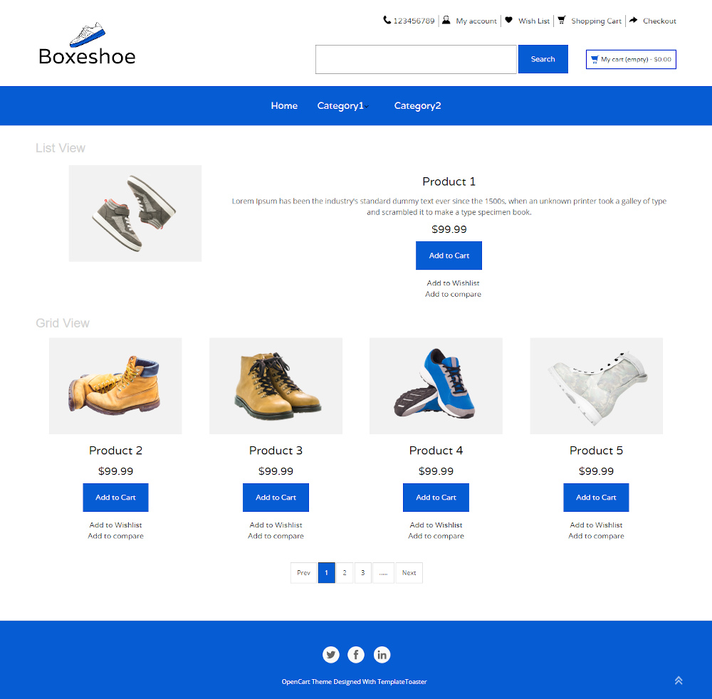 Boxeshoe - Online Travelling Shoes Store OpenCart Theme