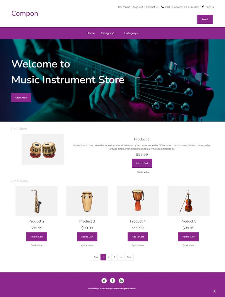 Compon Online Music Instrument Store Theme TemplateToaster