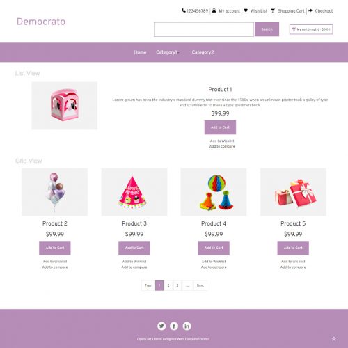 Democrato - Online Party Decoration Store OpenCart Theme
