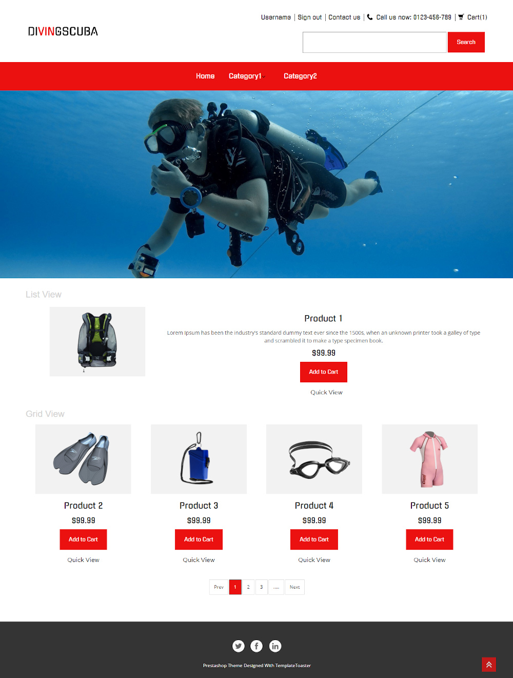 Diving Scuba - Online Scuba Diving Equipment Store PrestaShop Theme