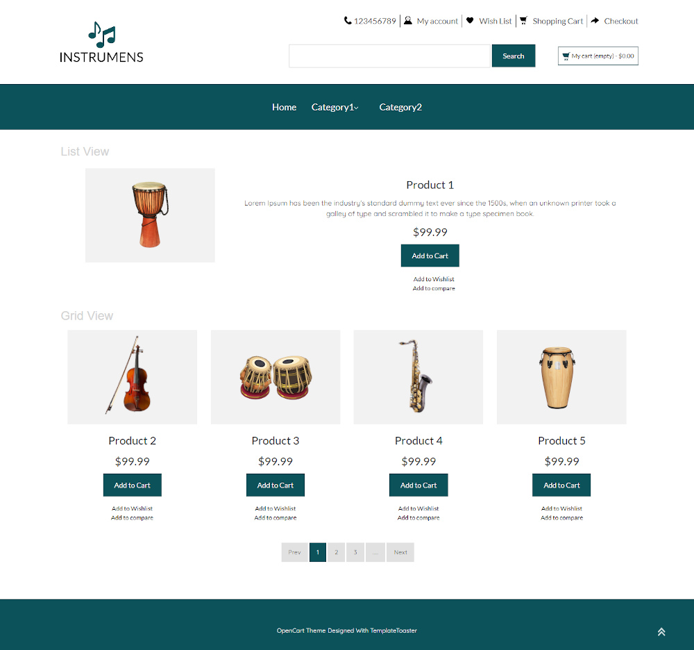 Instrumens - Online Music Instrument Store OpenCart Theme