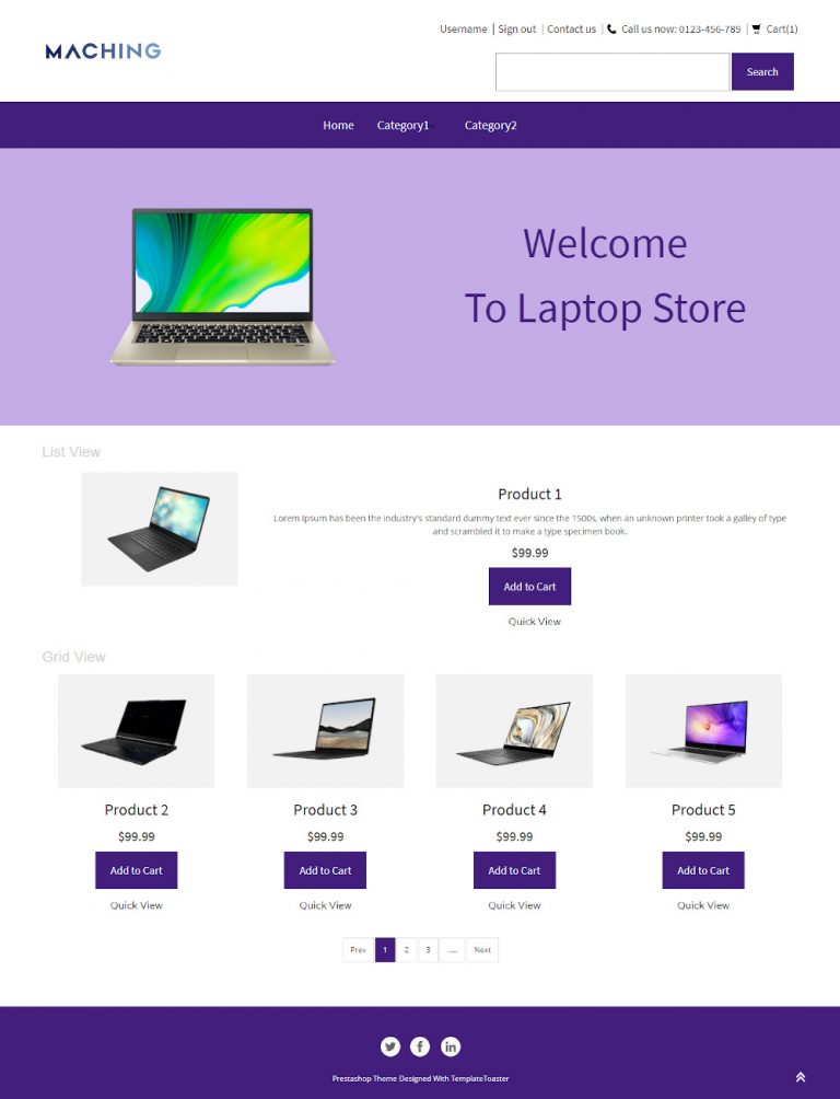 Maching Online Laptop Store Theme TemplateToaster