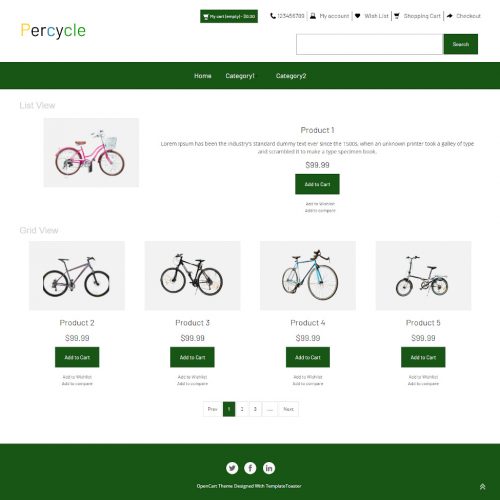 Percycle - Online Cycle Store OpenCart Theme