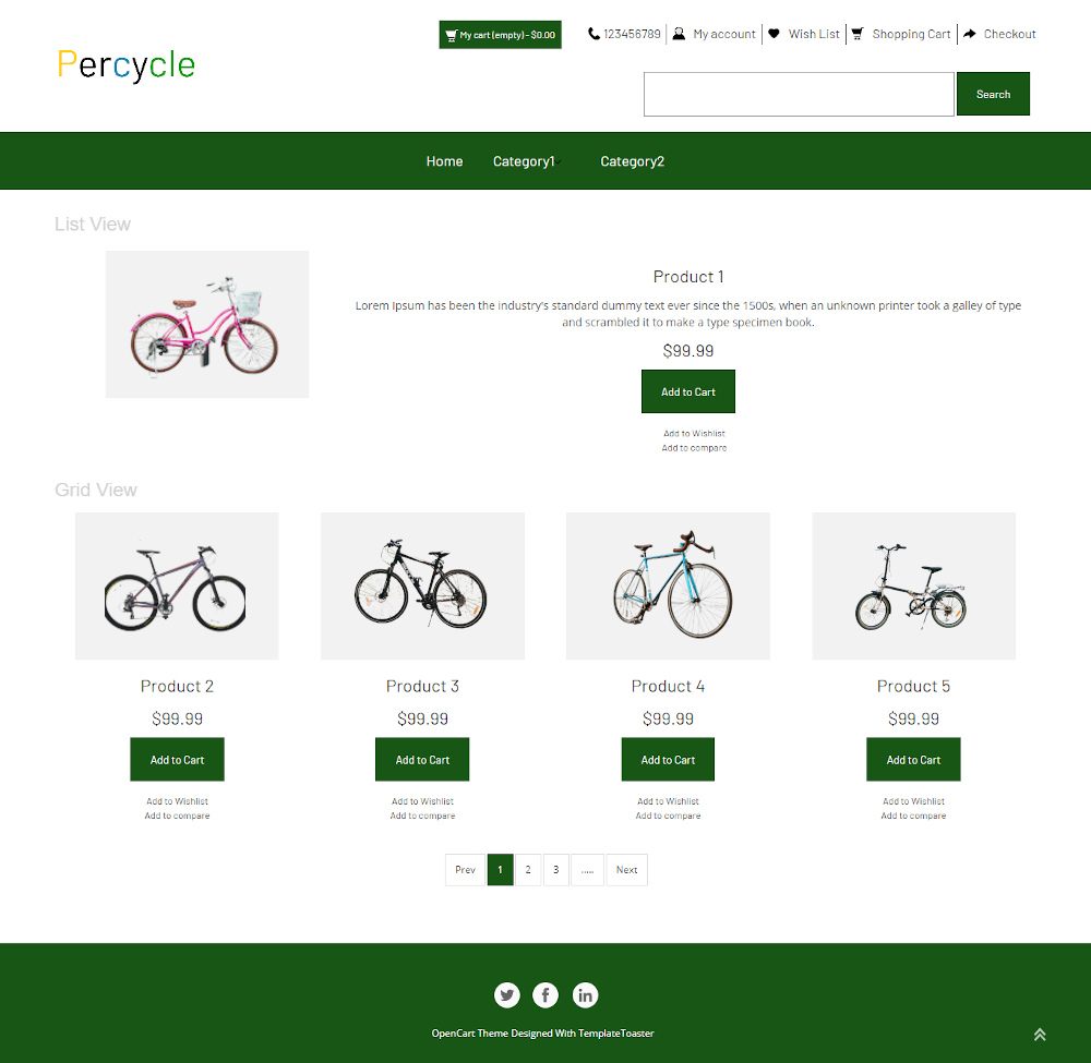 Percycle - Online Cycle Store OpenCart Theme