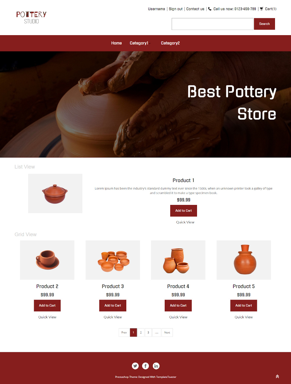 Pottery Studio Online Store PrestaShop Theme