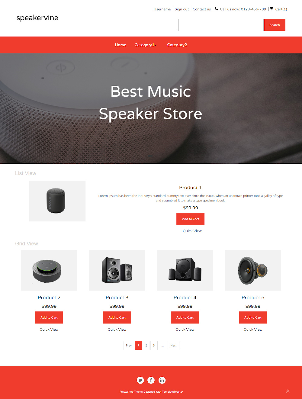 Speakervine - Online Music Speaker Store PrestaShop Theme - TemplateToaster