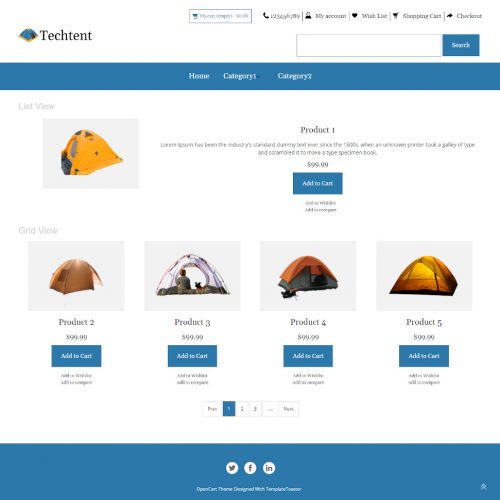 Techtent - Online Camping Tent Store OpenCart Theme