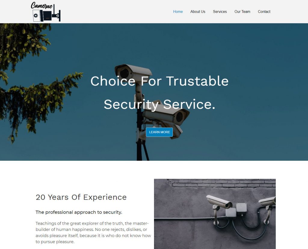 Camerac CCTV Security Camera Business Template TemplateToaster