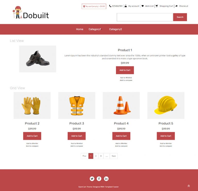 Dobuilt Online Construction Safety Equipment Store OpenCart Theme TemplateToaster