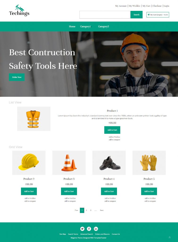 Techings Online Construction Safety Equipment Store Theme