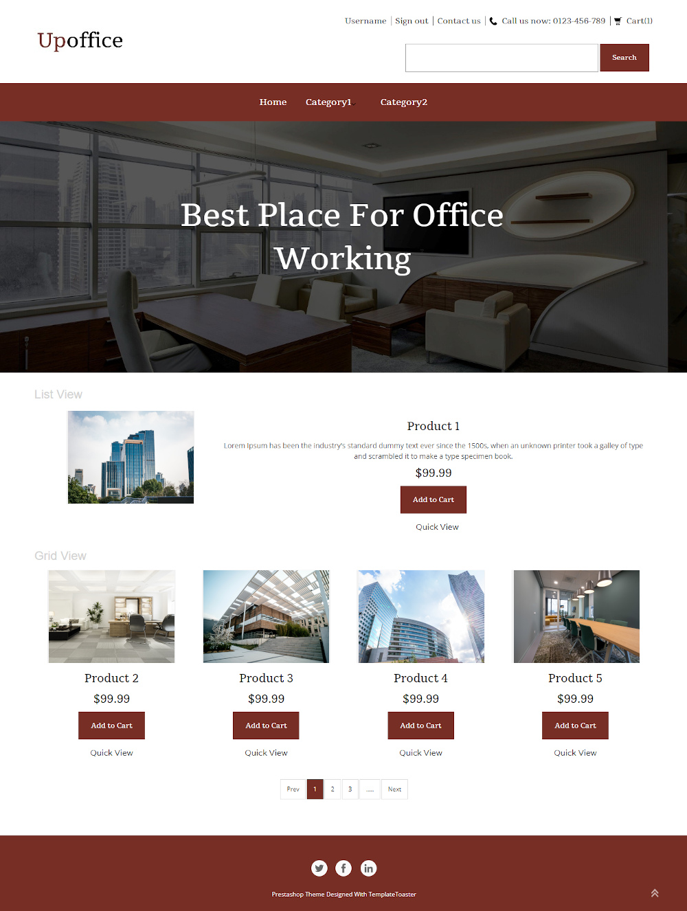 Upoffice - Online Office Space Property Store PrestaShop Theme