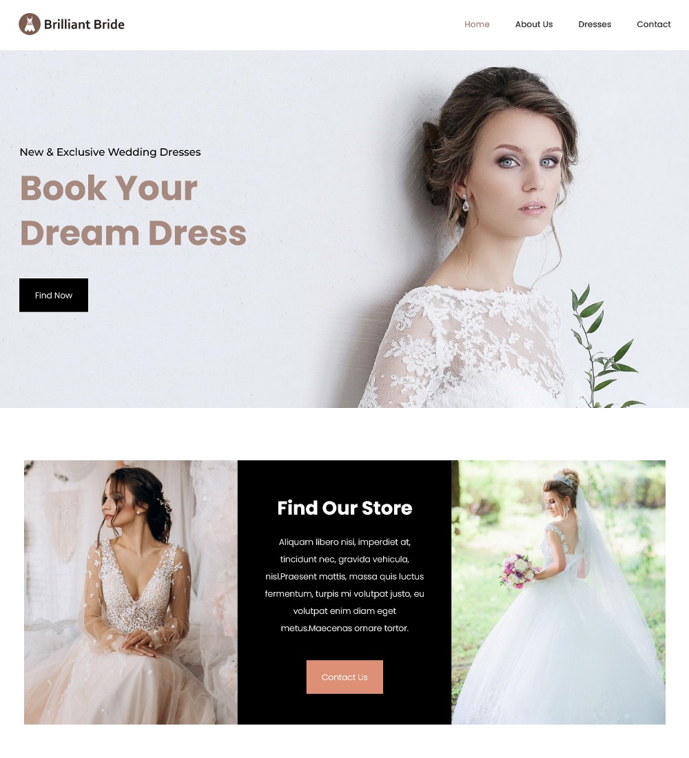 brilliant bride - wedding dress shop for bridals template